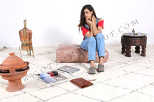 Load image into Gallery viewer, Hot Peach Moroccan Leather Round Pouf