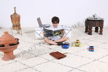 Load image into Gallery viewer, White Leather Handmade Ottoman Stitched Pouf