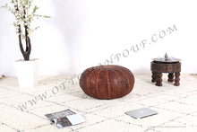Load image into Gallery viewer, Hand Stitched Leather Mustard Yellow Ottoman Pouf