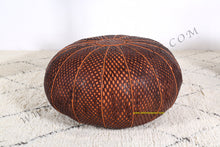 Load image into Gallery viewer, Hand Stitched Leather Mustard Yellow Ottoman Pouf