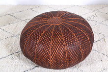 Load image into Gallery viewer, Hand Stitched Leather Mustard Yellow Ottoman Pouf