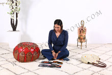 Load image into Gallery viewer, Brown & red Leather Ottoman Pouf