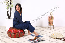 Load image into Gallery viewer, Brown & red Leather Ottoman Pouf