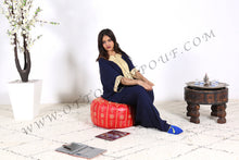 Load image into Gallery viewer, Orange Leather Ottoman yellow stitching Pouf