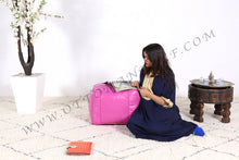Load image into Gallery viewer, Pale Pink or Peach Pink Moroccan Leather Round Pouf