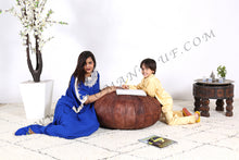 Load image into Gallery viewer, Hot Pink or Peach Pink Moroccan Leather Round Pouf