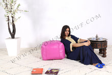 Load image into Gallery viewer, Pale Pink or Peach Pink Moroccan Leather Round Pouf