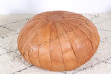 Load image into Gallery viewer, Hand Stitched Leather Ottoman Tan Pouf