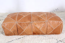 Load image into Gallery viewer, Turquoise Genuine Leather Hand Stitched Ottoman Pouf