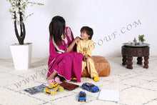 Load image into Gallery viewer, Turquoise Genuine Leather Hand Stitched Ottoman Pouf