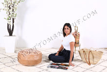 Load image into Gallery viewer, Natural Leather Ottoman Pouf