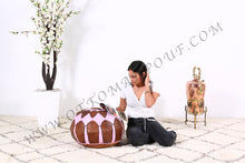 Load image into Gallery viewer, Brown & Pink Leather Pouf