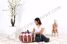 Load image into Gallery viewer, Brown & Pink Leather Pouf