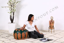 Load image into Gallery viewer, Brown & Green Leather Pouf