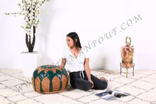 Load image into Gallery viewer, Brown & Green Leather Pouf