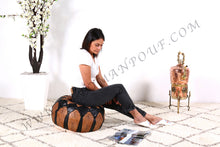 Load image into Gallery viewer, Brown & Black Leather Pouf