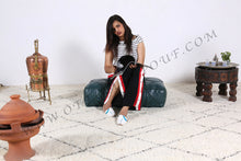 Load image into Gallery viewer, Natural Tan & Green Leather Pouf