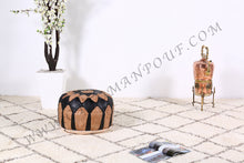Load image into Gallery viewer, Natural Tan & Black Leather Pouf