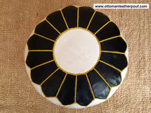 Load image into Gallery viewer, Hand Stitched Leather White and Black Ottoman Pouf