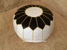 Load image into Gallery viewer, Hand Stitched Leather White and Black Ottoman Pouf