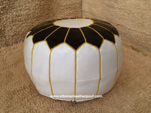 Load image into Gallery viewer, Hand Stitched Leather White and Black Ottoman Pouf