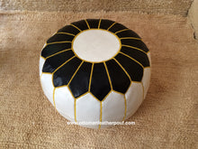 Load image into Gallery viewer, Hand Stitched Leather White and Black Ottoman Pouf