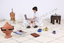 Load image into Gallery viewer, White Leather Handmade Ottoman Stitched Pouf