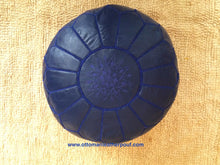 Load image into Gallery viewer, Leather Ottoman Indigo Blue Pouf