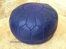 Load image into Gallery viewer, Leather Ottoman Indigo Blue Pouf