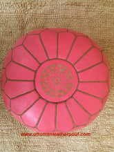 Load image into Gallery viewer, Pale Pink or Peach Pink Moroccan Ottoman Leather Round Pouf