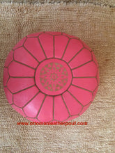 Load image into Gallery viewer, Pale Pink or Peach Pink Moroccan Ottoman Leather Round Pouf