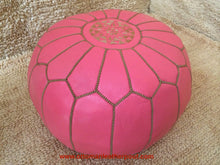 Load image into Gallery viewer, Pale Pink or Peach Pink Moroccan Ottoman Leather Round Pouf
