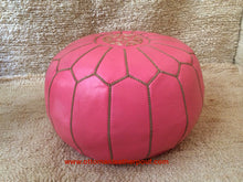 Load image into Gallery viewer, Pale Pink or Peach Pink Moroccan Ottoman Leather Round Pouf