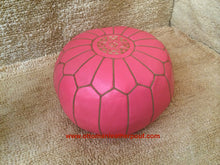 Load image into Gallery viewer, Pale Pink or Peach Pink Moroccan Ottoman Leather Round Pouf