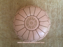 Load image into Gallery viewer, Charm & Perfection Cream Leather Handmade Stitched Pouf