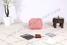 Load image into Gallery viewer, Peach Pasted Leather Handmade Stitched Pouf