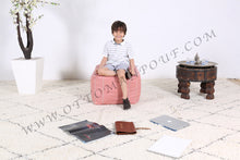 Load image into Gallery viewer, Peach Pasted Leather Handmade Stitched Pouf