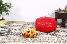 Load image into Gallery viewer, Lovely Warm Red Leather Pouf