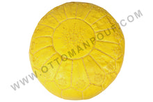 Load image into Gallery viewer, Hand Stitched Leather Mustard Yellow Ottoman Pouf