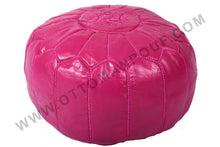 Load image into Gallery viewer, Hot Pink or Peach Pink Moroccan Leather Round Pouf