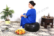 Load image into Gallery viewer, Black Leather Ottoman Pouf from New York