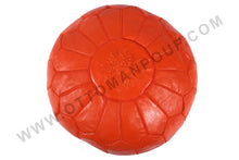 Load image into Gallery viewer, Orange Leather Ottoman yellow stitching Pouf