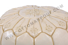 Load image into Gallery viewer, Charm & Perfection Cream Pasted Leather Handmade Stitched Pouf