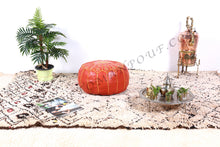 Load image into Gallery viewer, Leather Ottoman Orange Pouf
