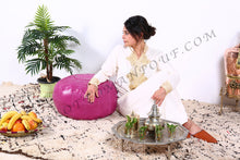 Load image into Gallery viewer, Hot Pink or Peach Pink Moroccan Leather Round Pouf