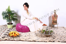 Load image into Gallery viewer, Hot Pink or Peach Pink Moroccan Leather Round Pouf