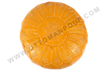 Load image into Gallery viewer, Leather Mustard Yellow Ottoman Pouf