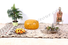 Load image into Gallery viewer, Leather Mustard Yellow Ottoman Pouf