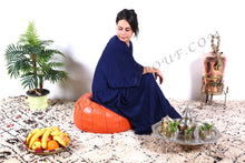 Load image into Gallery viewer, Orange Leather Ottoman yellow stitching Pouf