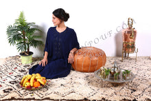 Load image into Gallery viewer, Hand Stitched Leather Ottoman Tan Pouf
